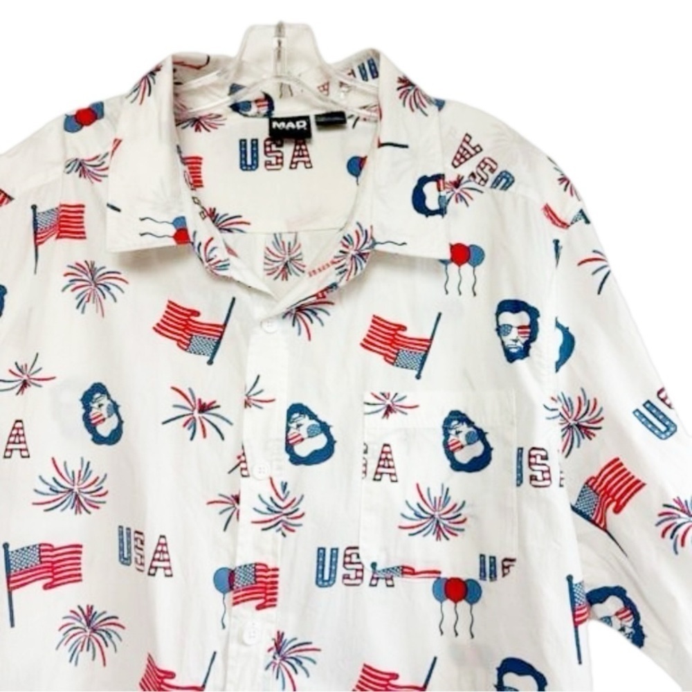 USA Lincoln Flag 4th of July Short Sleeve Button Down shirt Mad Engine Size XXL